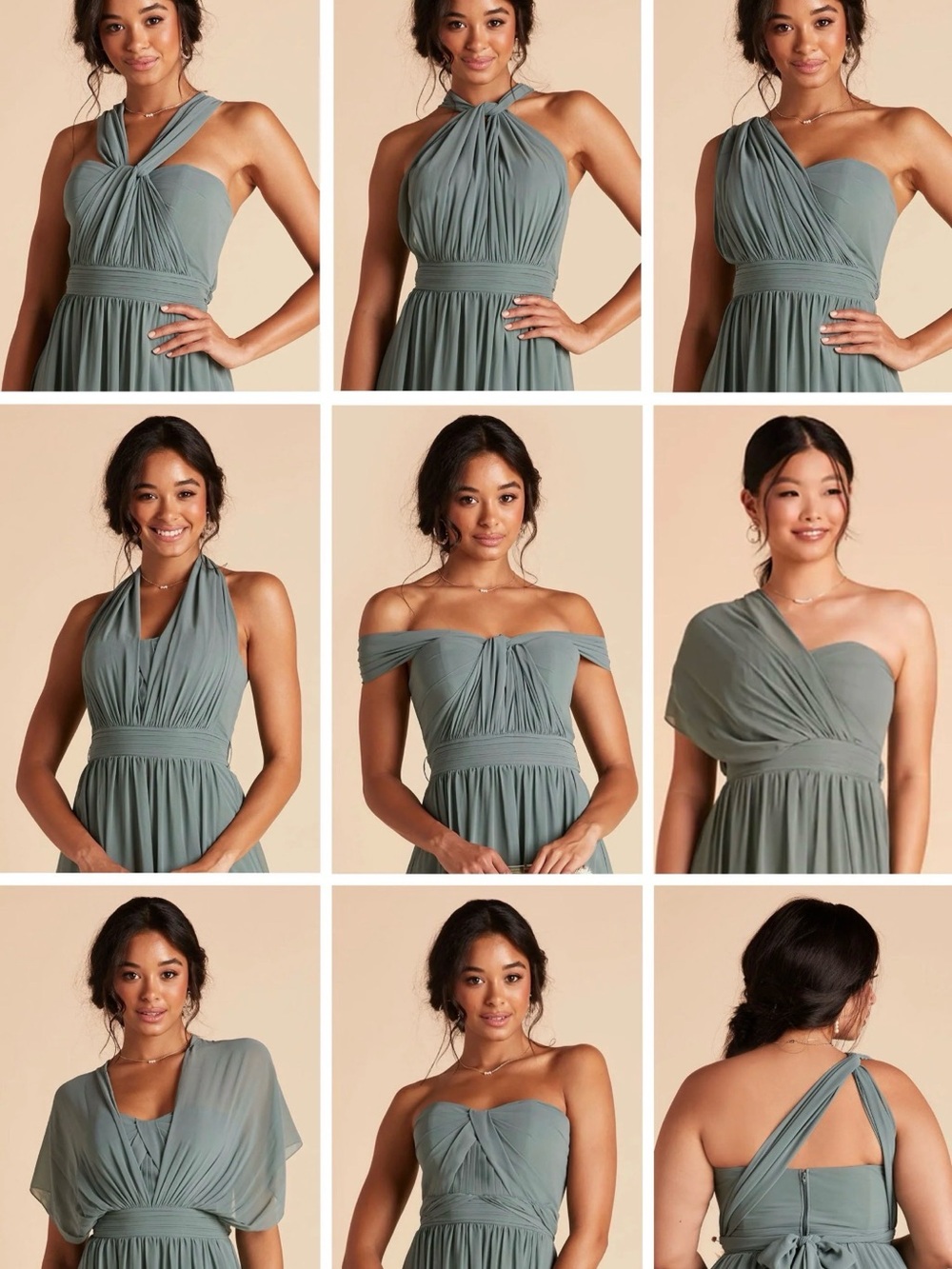 Birdy Grey M Convertible Sage bridal Chiffon Maxi party evening cocktail Dress - Picture 2 of 15